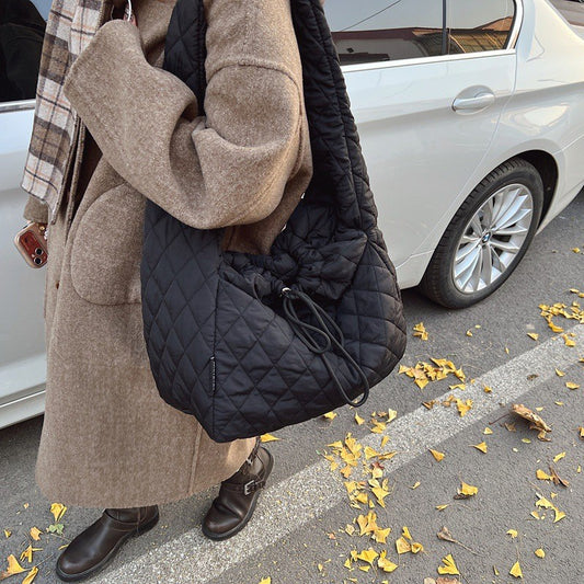 Ielgy Autumn Winter Large-Capacity Commuter Niche Cross-Body Tote Bag Ladies Canvas One-Shoulder Cotton