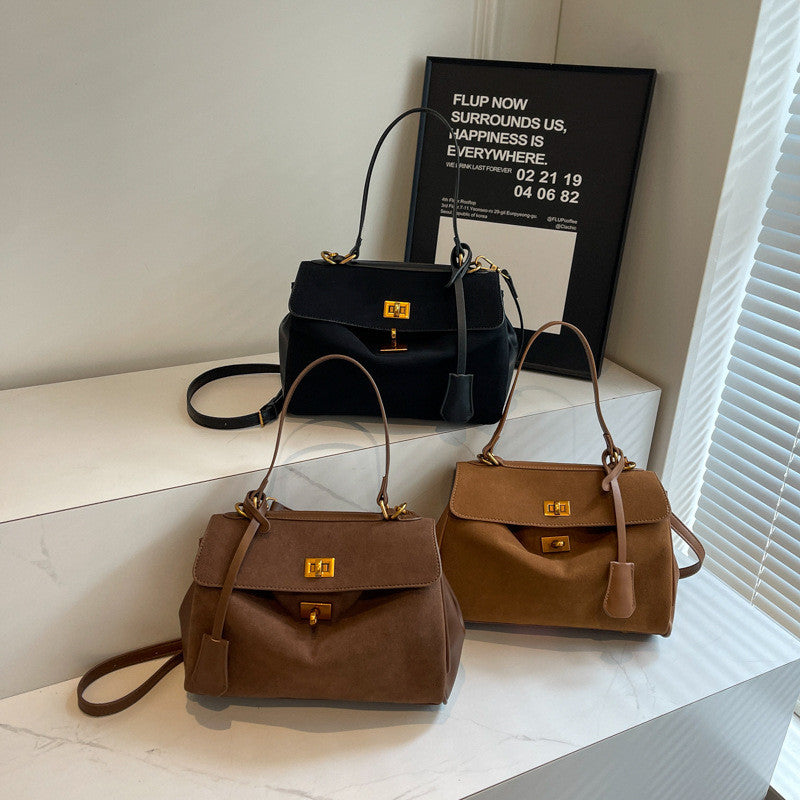 Ielgy Retro High-End Feeling Large-Capacity Shoulder Bag Autumn Winter Frosted Commuter Cross @