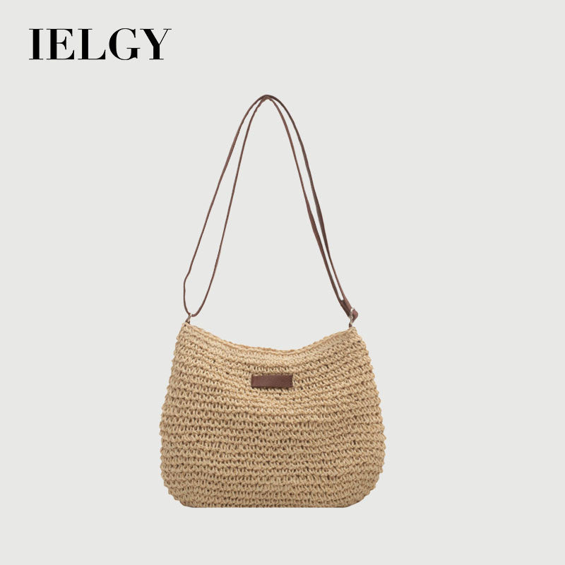 Ielgy Straw Shoulder Bag Korean Fashionable Woven Casual Beach Bag