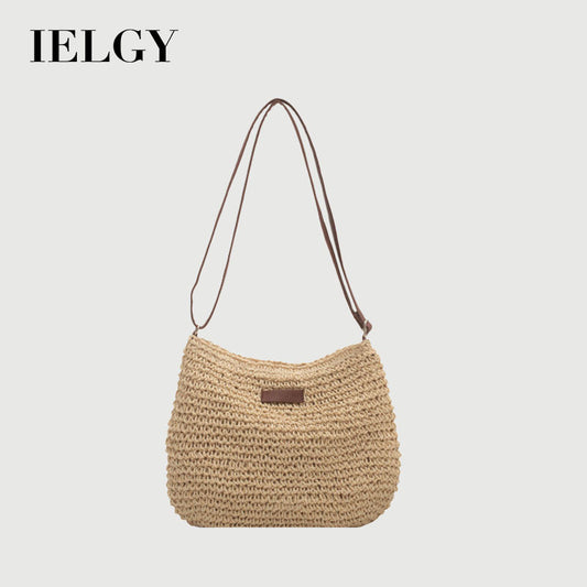 Ielgy Straw Shoulder Bag Korean Fashionable Woven Casual Beach Bag