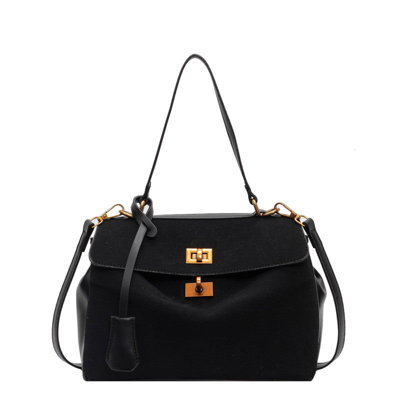 Ielgy Retro High-End Feeling Large-Capacity Shoulder Bag Autumn Winter Frosted Commuter Cross @
