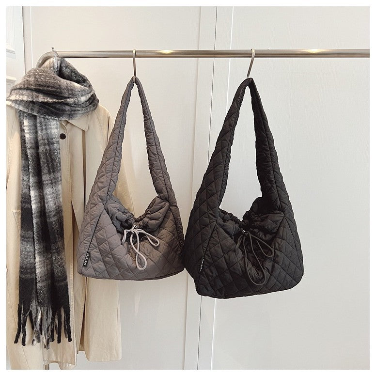 Ielgy Autumn Winter Large-Capacity Commuter Niche Cross-Body Tote Bag Ladies Canvas One-Shoulder Cotton