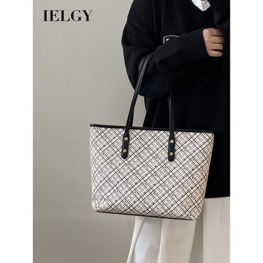 Ielgy Retro All-Match Commuter Large-Capacity Tote Bag Shoulder Handbag