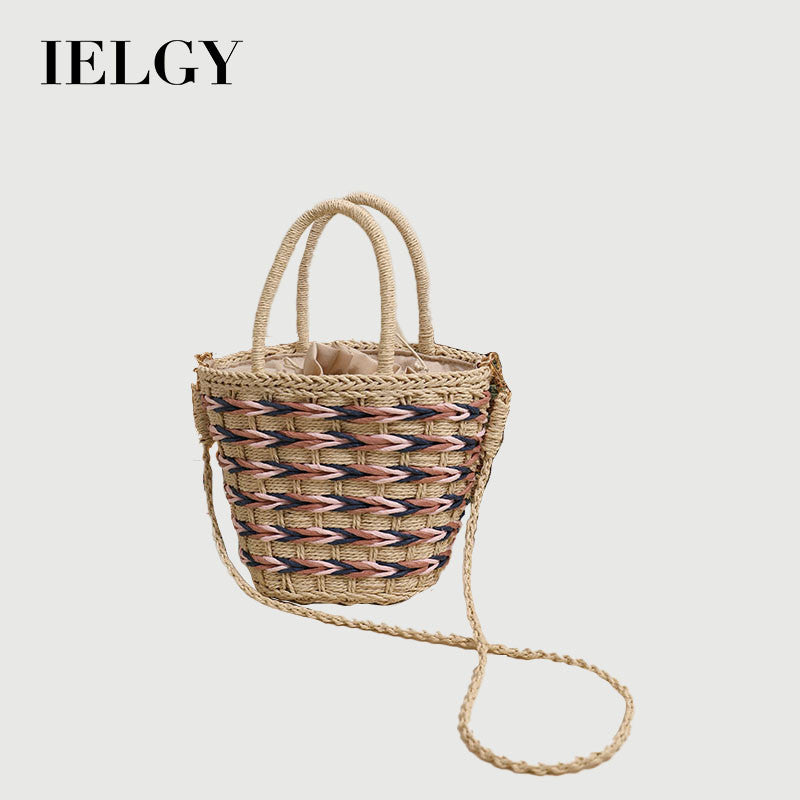 Ielgy Ladies Messenger Straw Bag Mori Style Portable Woven Holiday Style Beach Bag All-Match