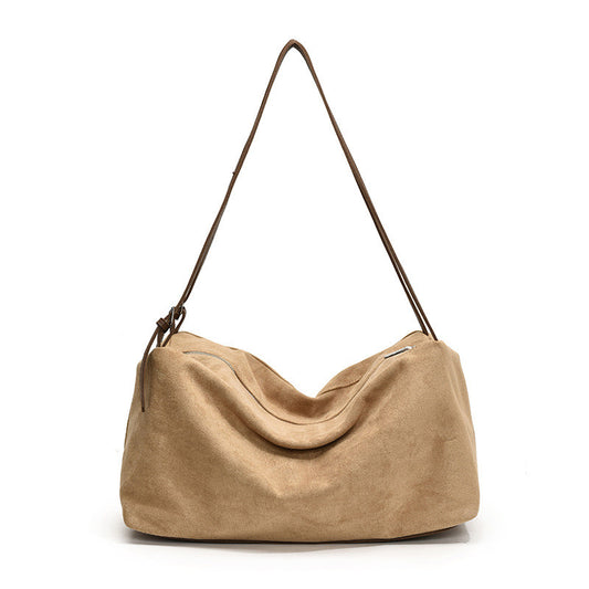 Ielgy Retro Matte Suede Tote Bag Large Capacity Commuter Armpit Order Shoulder Bag