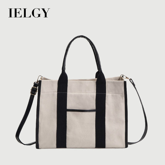 Ielgy High-End Cotton Cloth Large-Capacity Tote Bag Work Commuter Laptop Bag Contrast Color Canvas Shoulder Diagon