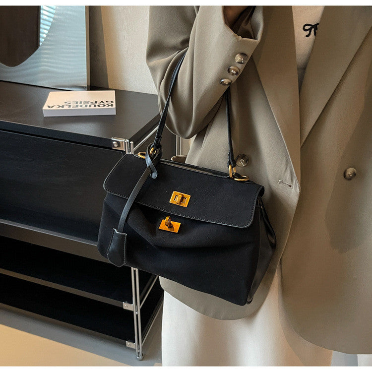 Ielgy Retro High-End Feeling Large-Capacity Shoulder Bag Autumn Winter Frosted Commuter Cross @