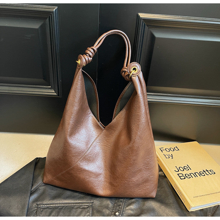 Ielgy Retro Large-Capacity Shoulder Tote Bag High-End Fashion Casual Commuter Messenger Bag