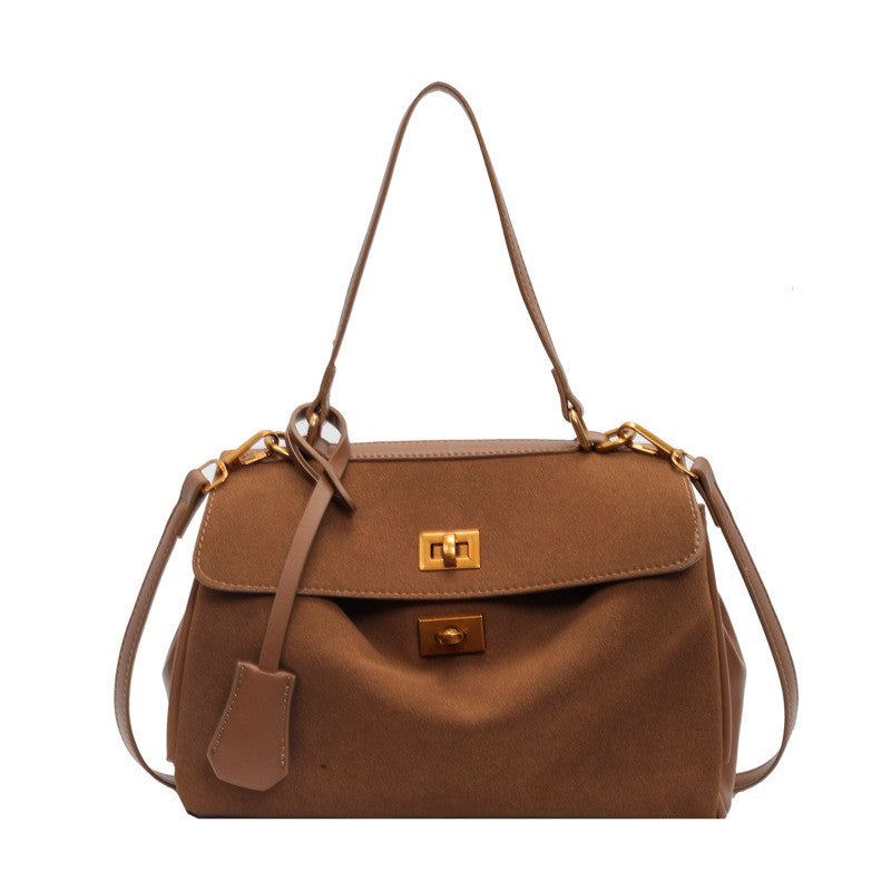 Ielgy Retro High-End Feeling Large-Capacity Shoulder Bag Autumn Winter Frosted Commuter Cross @
