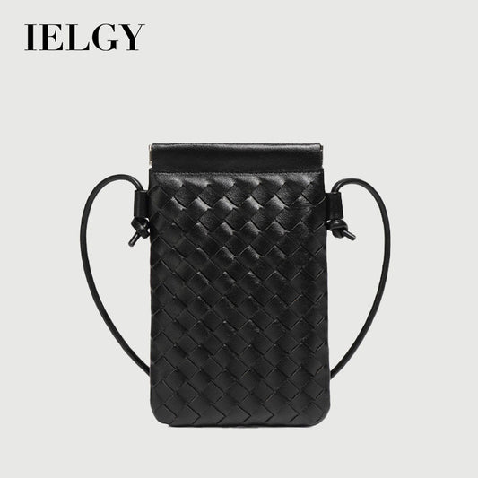 Ielgy Fashion Mini Mobile Phone Bag Hand-Woven Bag Simple Trendy All-Match Retro Small One-Shoulder Messenger Female Bag