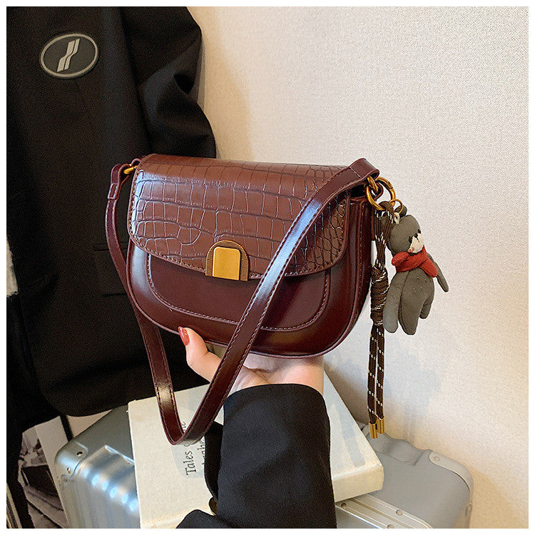 Ielgy French Niche Saddle Bag Autumn Winter One-Shoulder High-End Retro All-Match Fashion Cross-Body Bag