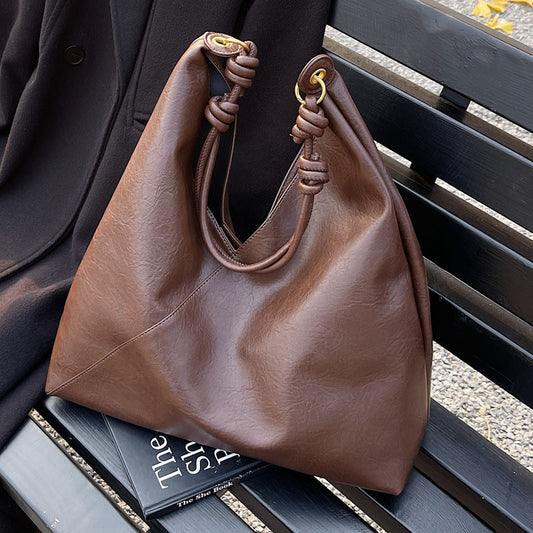 Ielgy Retro Large-Capacity Shoulder Tote Bag High-End Fashion Casual Commuter Messenger Bag