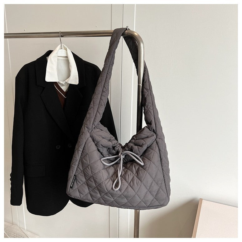 Ielgy Autumn Winter Large-Capacity Commuter Niche Cross-Body Tote Bag Ladies Canvas One-Shoulder Cotton