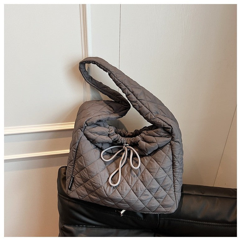 Ielgy Autumn Winter Large-Capacity Commuter Niche Cross-Body Tote Bag Ladies Canvas One-Shoulder Cotton