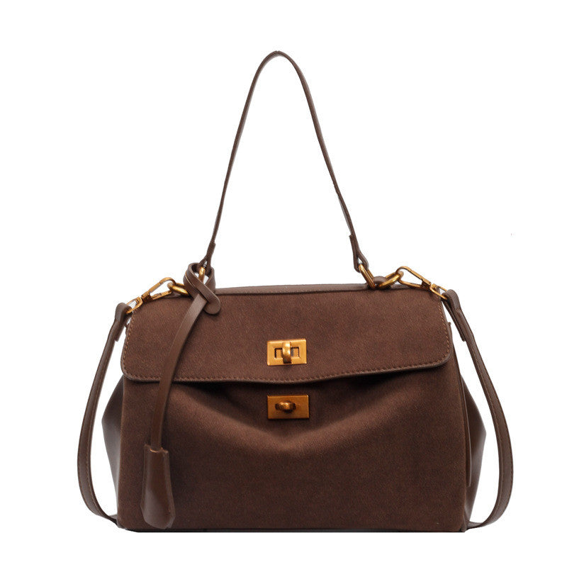Ielgy Retro High-End Feeling Large-Capacity Shoulder Bag Autumn Winter Frosted Commuter Cross @