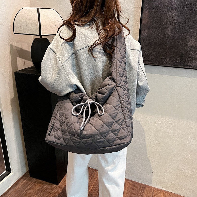 Ielgy Autumn Winter Large-Capacity Commuter Niche Cross-Body Tote Bag Ladies Canvas One-Shoulder Cotton