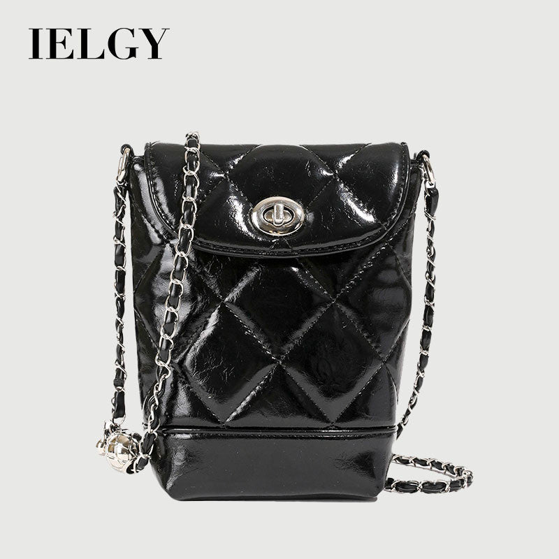 Ielgy Diamond Chain Silver Niche Design Fashion One-Shoulder Messenger Bag High-End Bucket Bag
