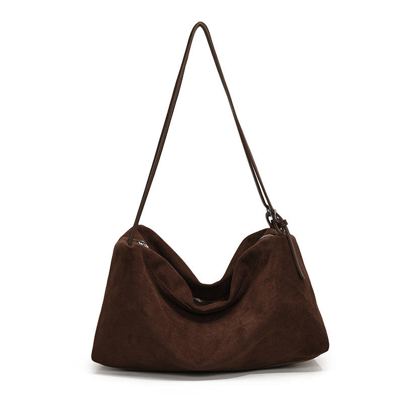Ielgy Retro Matte Suede Tote Bag Large Capacity Commuter Armpit Order Shoulder Bag