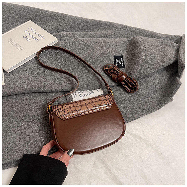 Ielgy French Niche Saddle Bag Autumn Winter One-Shoulder High-End Retro All-Match Fashion Cross-Body Bag