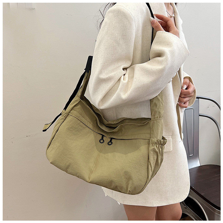 Ielgy Nylon Tote Bag Korean Version Solid Color Underarm Bag Large Capacity Simple Casual Shoulder Bag
