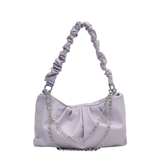 IELGY Folded Cloud Small Bag Leisure Soft Face Handbag Round Crossbody White/Yellow 2 Colors Available Soft Leather Spot Handbag/Crossbody Bag