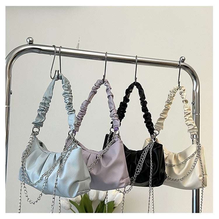 IELGY Folded Cloud Small Bag Leisure Soft Face Handbag Round Crossbody White/Yellow 2 Colors Available Soft Leather Spot Handbag/Crossbody Bag