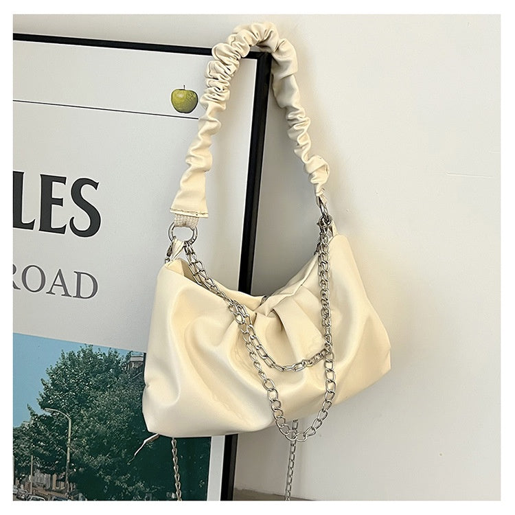 IELGY Folded Cloud Small Bag Leisure Soft Face Handbag Round Crossbody White/Yellow 2 Colors Available Soft Leather Spot Handbag/Crossbody Bag
