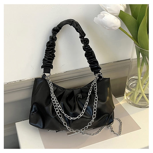 IELGY Folded Cloud Small Bag Leisure Soft Face Handbag Round Crossbody White/Yellow 2 Colors Available Soft Leather Spot Handbag/Crossbody Bag