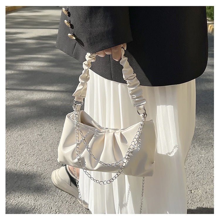 IELGY Folded Cloud Small Bag Leisure Soft Face Handbag Round Crossbody White/Yellow 2 Colors Available Soft Leather Spot Handbag/Crossbody Bag