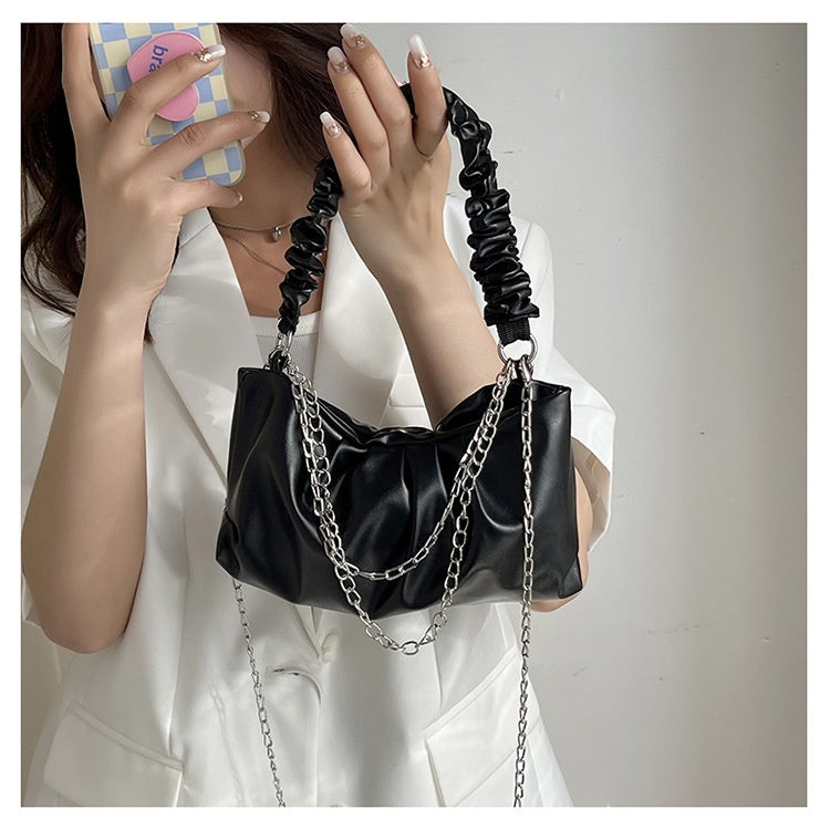IELGY Folded Cloud Small Bag Leisure Soft Face Handbag Round Crossbody White/Yellow 2 Colors Available Soft Leather Spot Handbag/Crossbody Bag