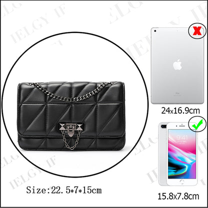IELGY one shoulder Small soft fashion rhombus ins chain black all-match classic elegance messenger bag