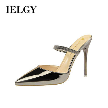 IELGY Pointed toe high-heeled slippers 10.5cm stiletto shallow mouth fashion hollow women's shoes