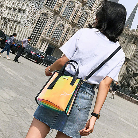 IELGY Summer Korean version jelly bag picture bag trendy transparent bag handbag ins style diagonal shoulder bag shoulder strap design