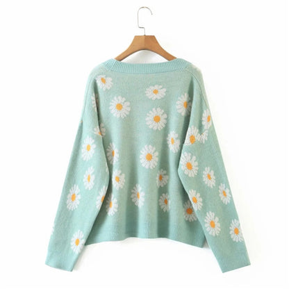 IELGY fresh and sweet little daisy cardigan sweater women V-neck