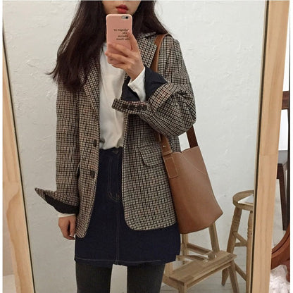 IELGY Bucket bag retro mosaic buckle hand shoulder bag