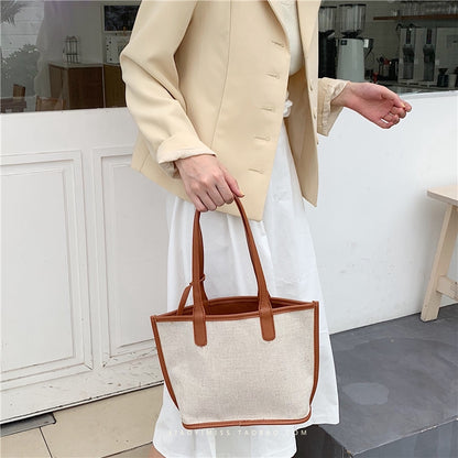 IELGY Mother-in-law package stitching linen handcuffs handbags shoulders open shoulder bag