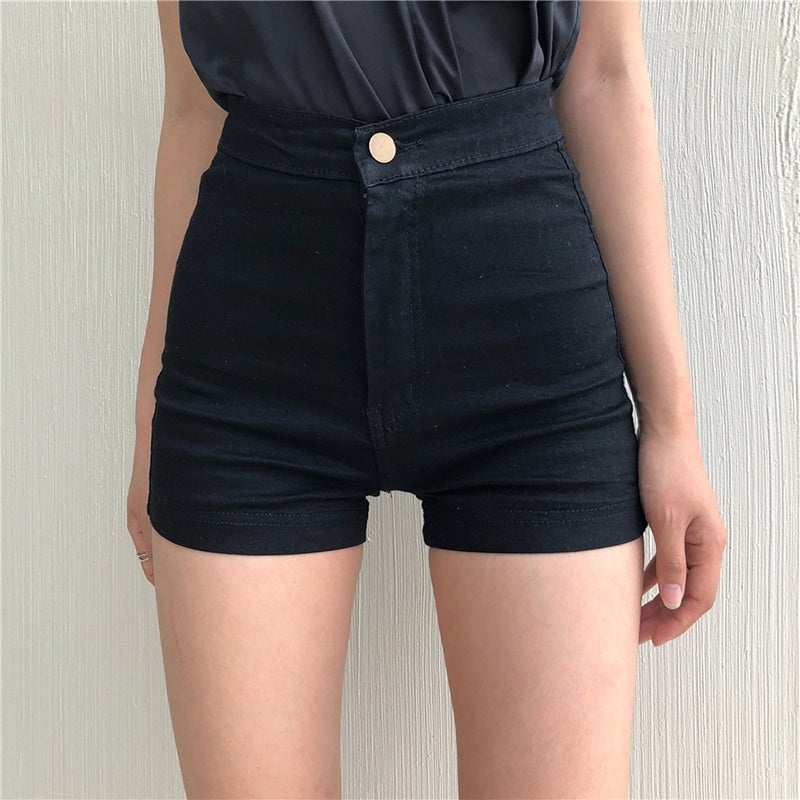 IELGY denim shorts women's summer new elastic a-line high waist skinny tights