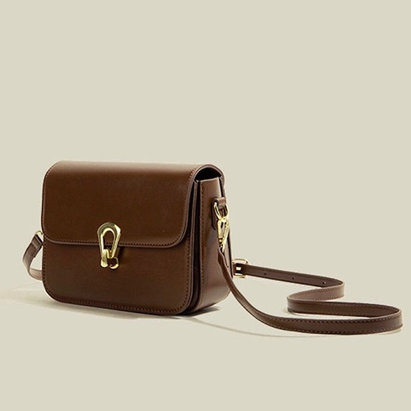 IELGY ladies solid color lock fashion retro messenger bag