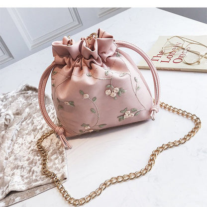 Bucket Bag Chain Lace Embroidery Shoulder Messenger Bag