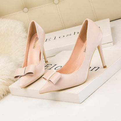 IELGY IELGY Suede high-heeled women's fashion was thin and elegant 10cm thin with bow pointed shoes