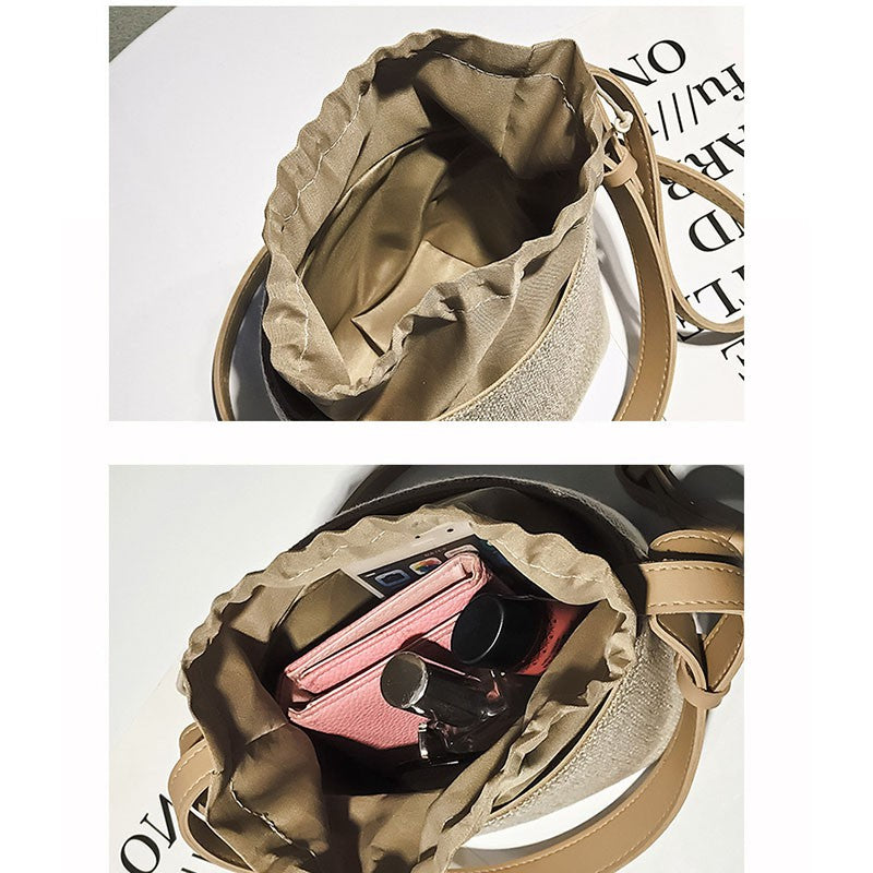 IELGY canvas  stitching bucket bag with handbag Fashion