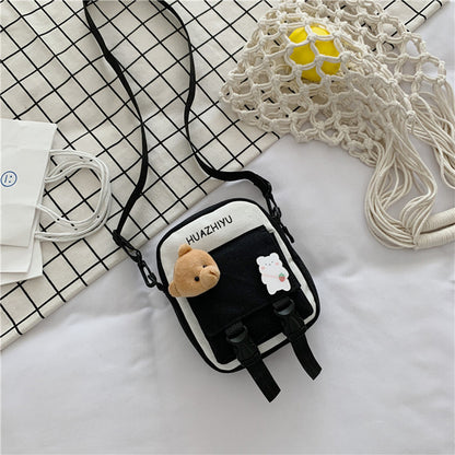 IELGY tide Korean version black mobile phone bag crossbody letters tooling style canvas Summer all-match