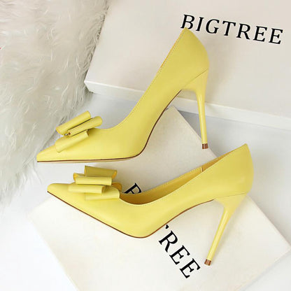 IELGY Sweet high-heeled heels with thin and shallow mouth pointed bow women's shoes