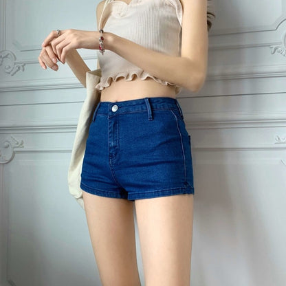 IELGY denim shorts women's summer new elastic a-line high waist skinny tights