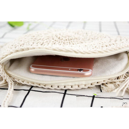 IELGY Handmade round tassel woven bag beach handbags