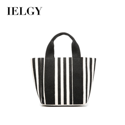 IELGY Simple striped canvas bag, small fresh canvas handbag, messenger handbag