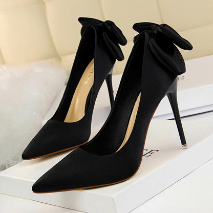 IELGY Women's fashion sweet high heel women's shoes with stiletto heels and thin satin bow shoes