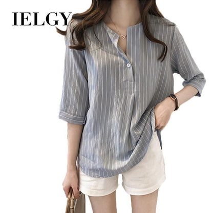IELGY Leaked clavicle striped cropped sleeve top Han Fan student ins super fire shirt autumn