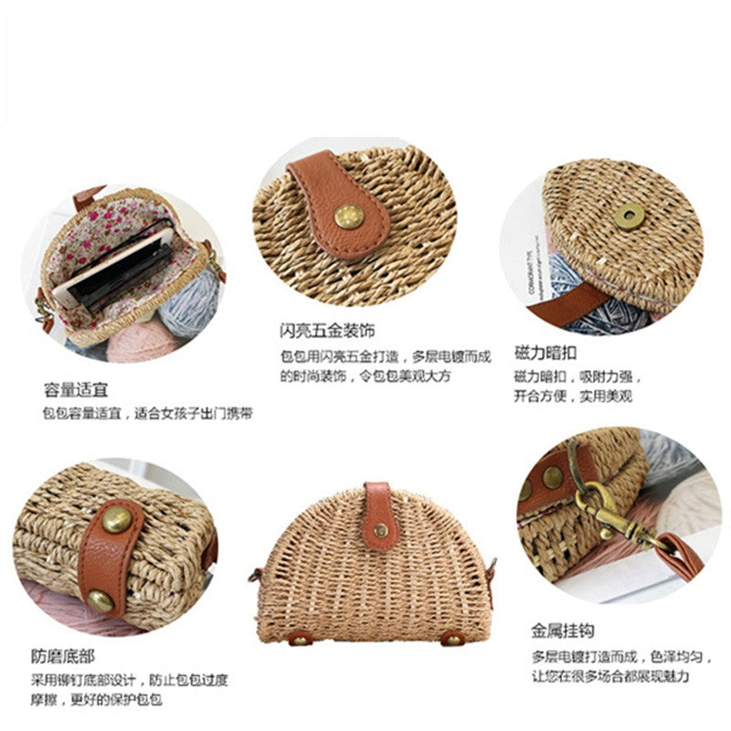 IELGY Straw bag shell bag shoulder Messenger bag beach bag