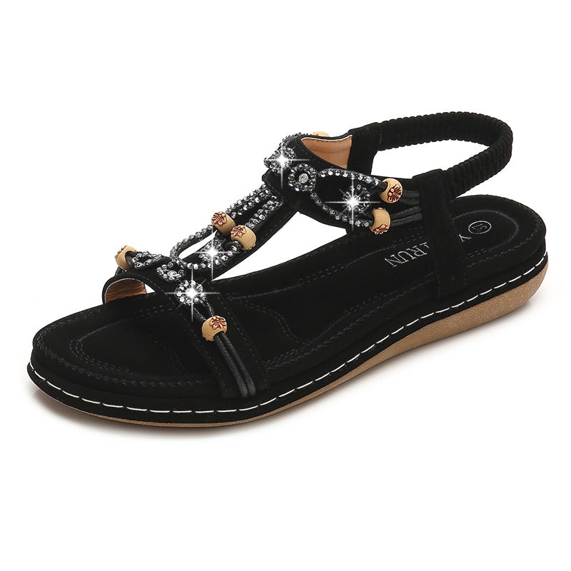 IELGY [Size35-42] large size sandals women's casual word with round head flat beach shoes women